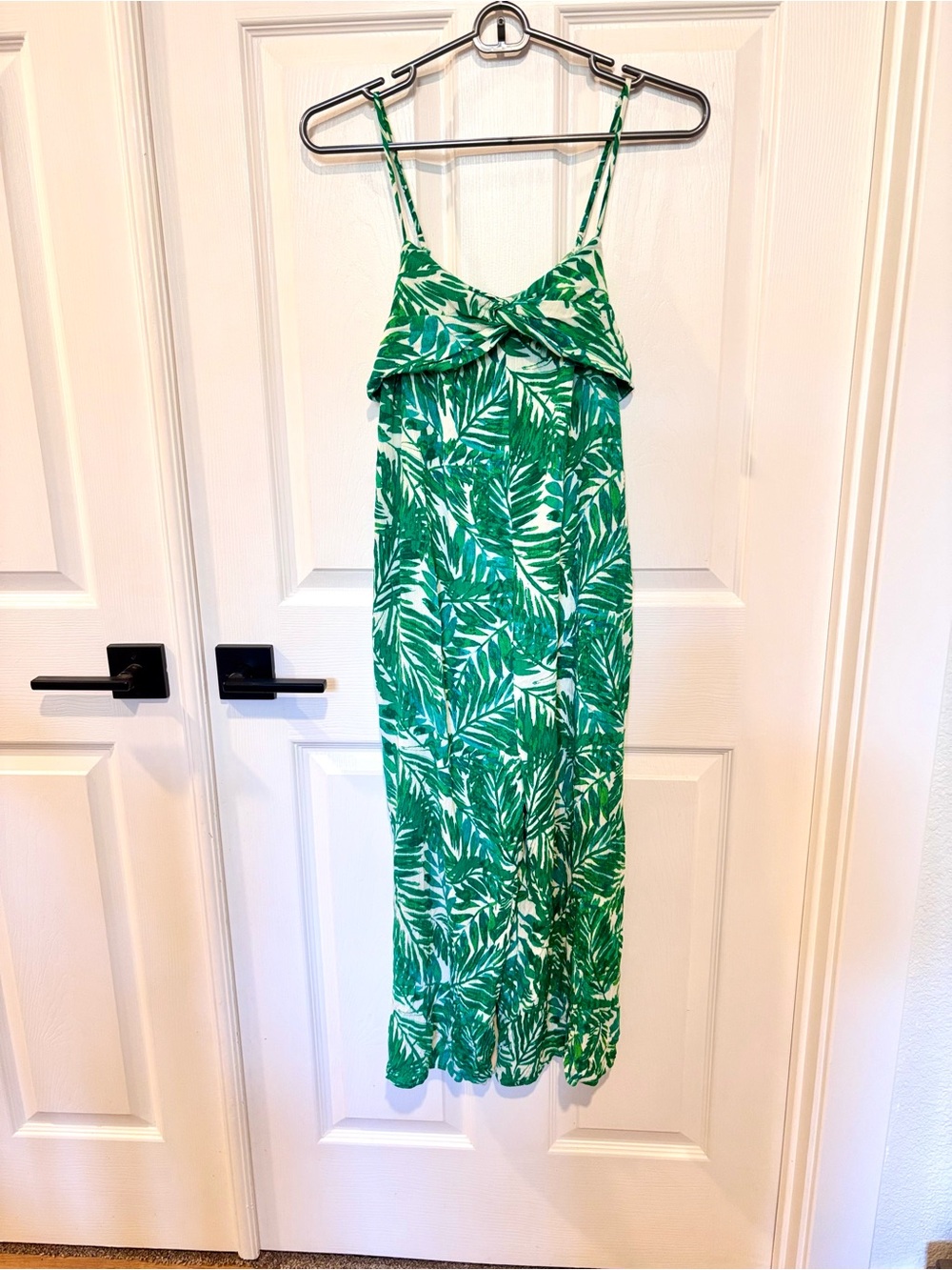 LUSH Green Palm Leaf Jumpsuit SIZE SMALL Adjustable Straps Wide Legs Summer